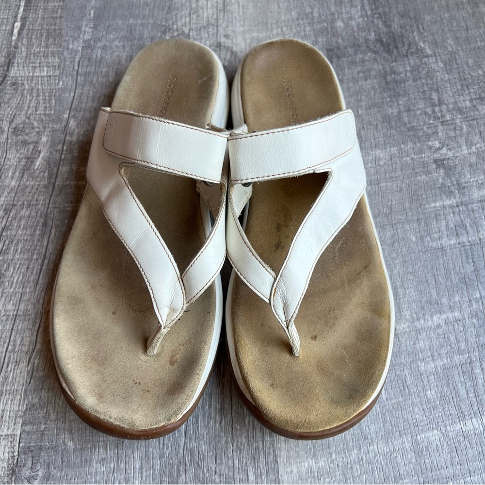 Rockport Woman’s Slides Thong Sandal White Leather Size 8.5
